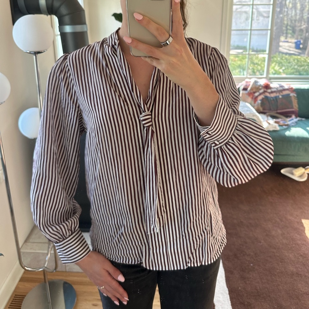 Maeve Purple and White Striped Blouse with Relaxed Fit